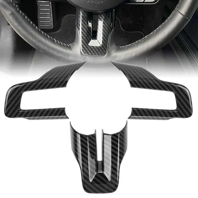 3PCS Carbon Fiber Steering Wheel Cover Trim For Ford Mustang 2015 2016 2017 2018 2019 Car Accessories Interior Decoration Style