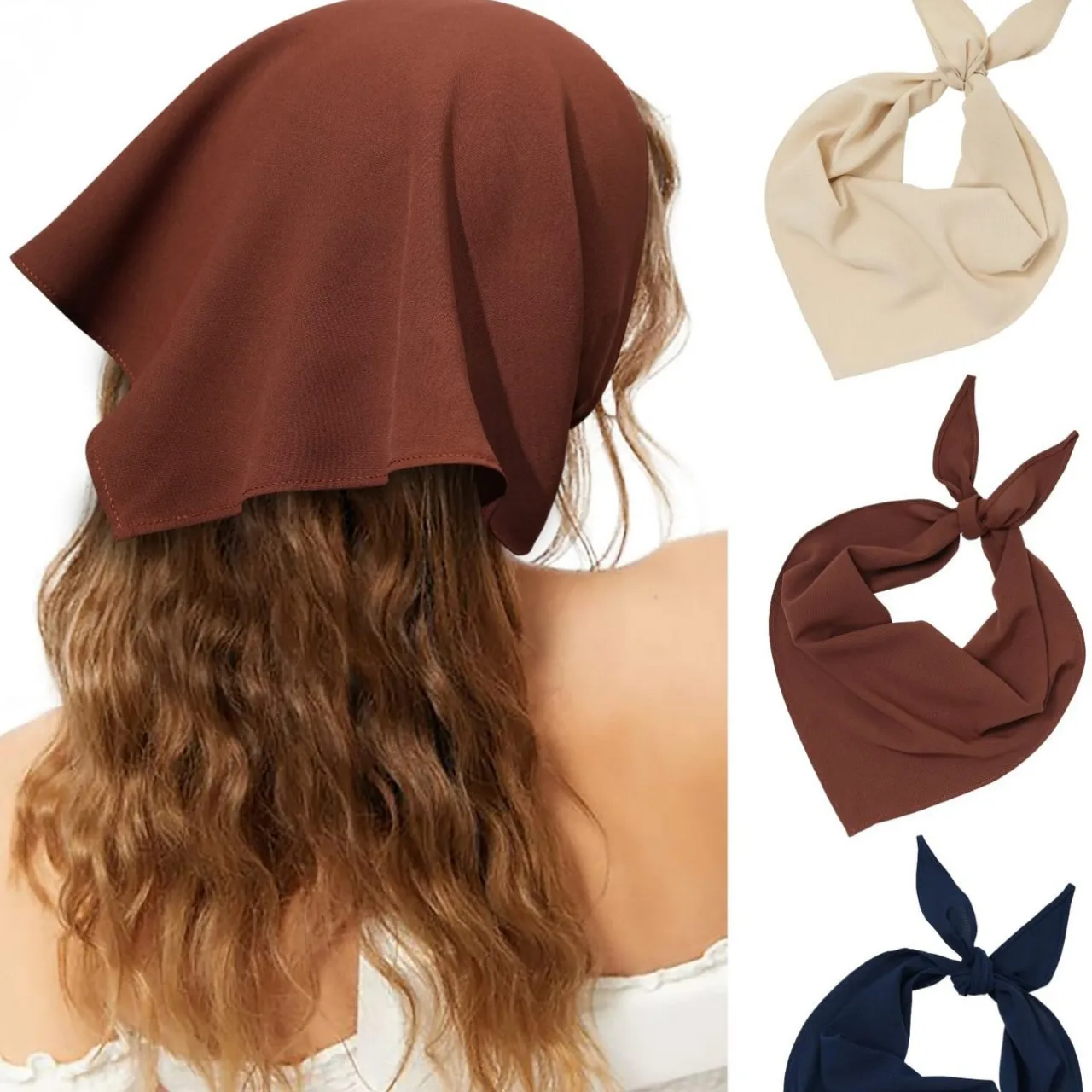 

Women's Solid-Color Fabric Oversized Triangle Headscarf, Headwear, Fashionable and Trendy Headscarf and Headband for Girls