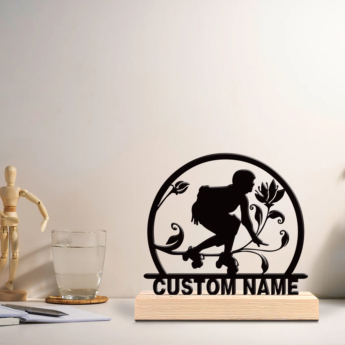 1pc Abstract Branch crawler Personalized Name Iron Statue Tin Ornament Metal Sculpture With Wood Base Art Crafts With Wood Base