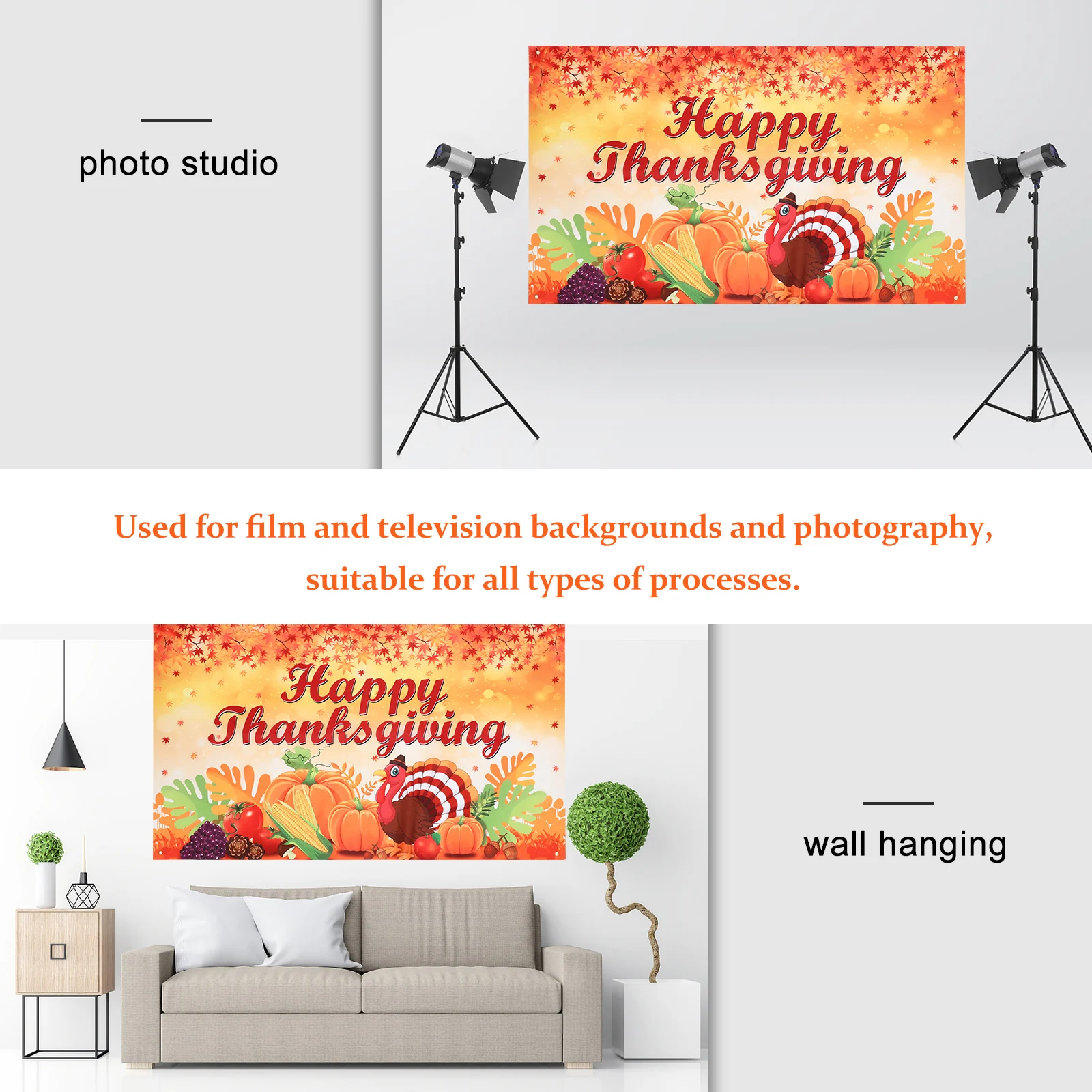 

Thanksgiving Backdrop 185x110cm Banner Decoration Layout Prop Home Wall Decor Photo Fall Festival Hanging