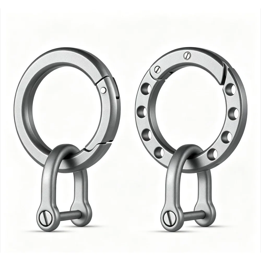 Titanium Alloy Key Clip Round Circle Carabiner with 2/3in Stainless Steel D Ring Keychain for Car Key, Easy to Use for Home Keys