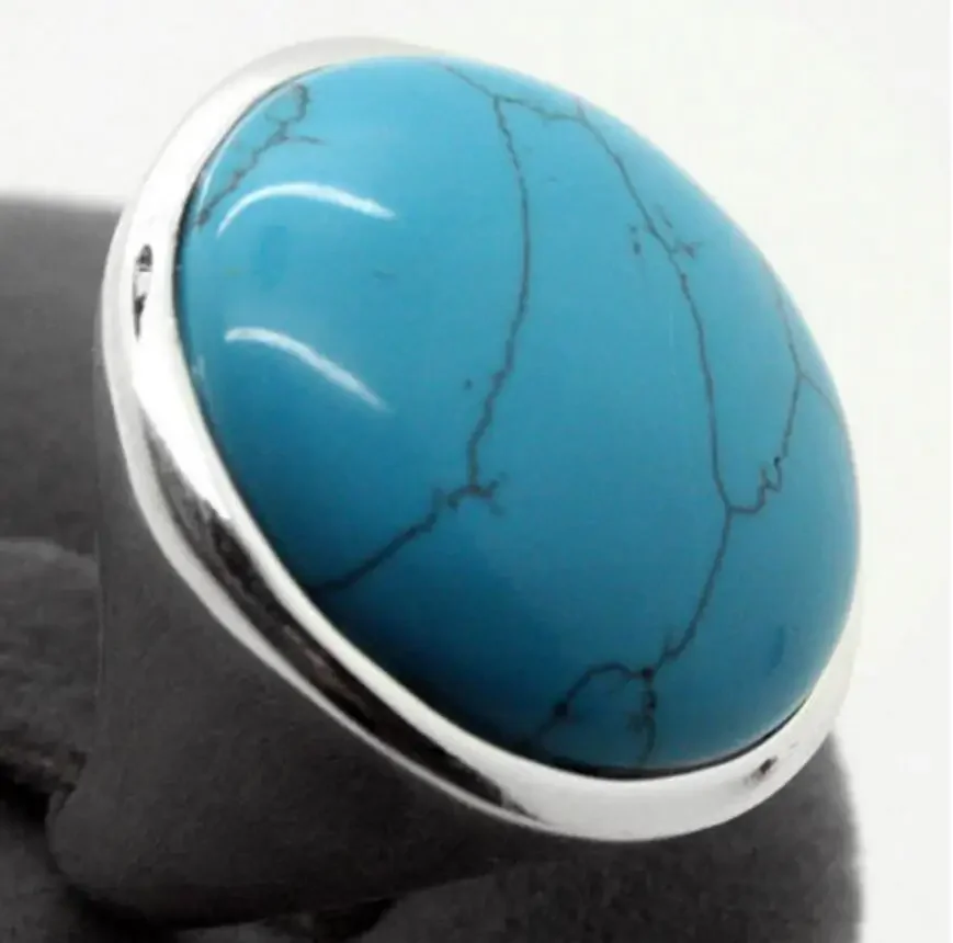 Beste cadeau zeldzame blauwe 24 mm natuurlijke turquoise 925 zilveren sieraden ring maat 7/8/9/10