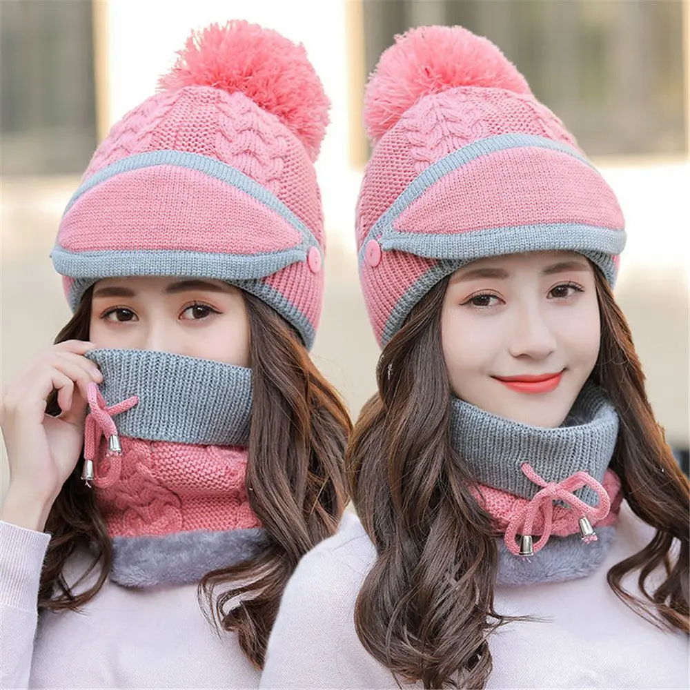 3Pcs Masks And Scarves Warm Neck Warmer Women Beanie Hat Scarf Mask Set Winter Snow Ski Cap