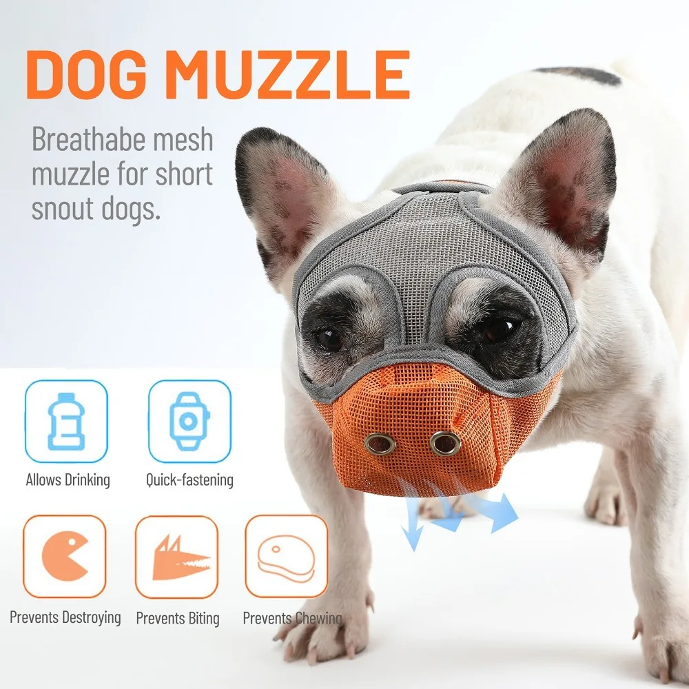 Mesh Structure Dog Muzzle Adjustable Strap Multi Sizes Flat Face Dog Muzzle Short Snout Fit Solid Shades Breathable Muzzle