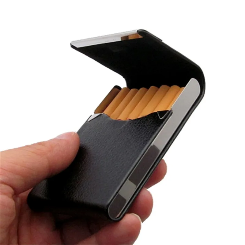 Multifunction Simple Stainless Steel Cigarette Case PU Cigar Storage Box Tobacco Holder 1 PC Card Cases Smoking Accessories