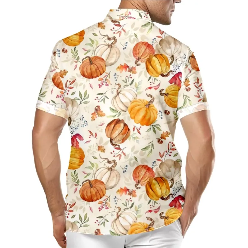 Thanksgiving Day Turkeys Print Chest Pocket Hawaiian Shirt Casual Daily Short Sleeve Shirt Clothing Tops