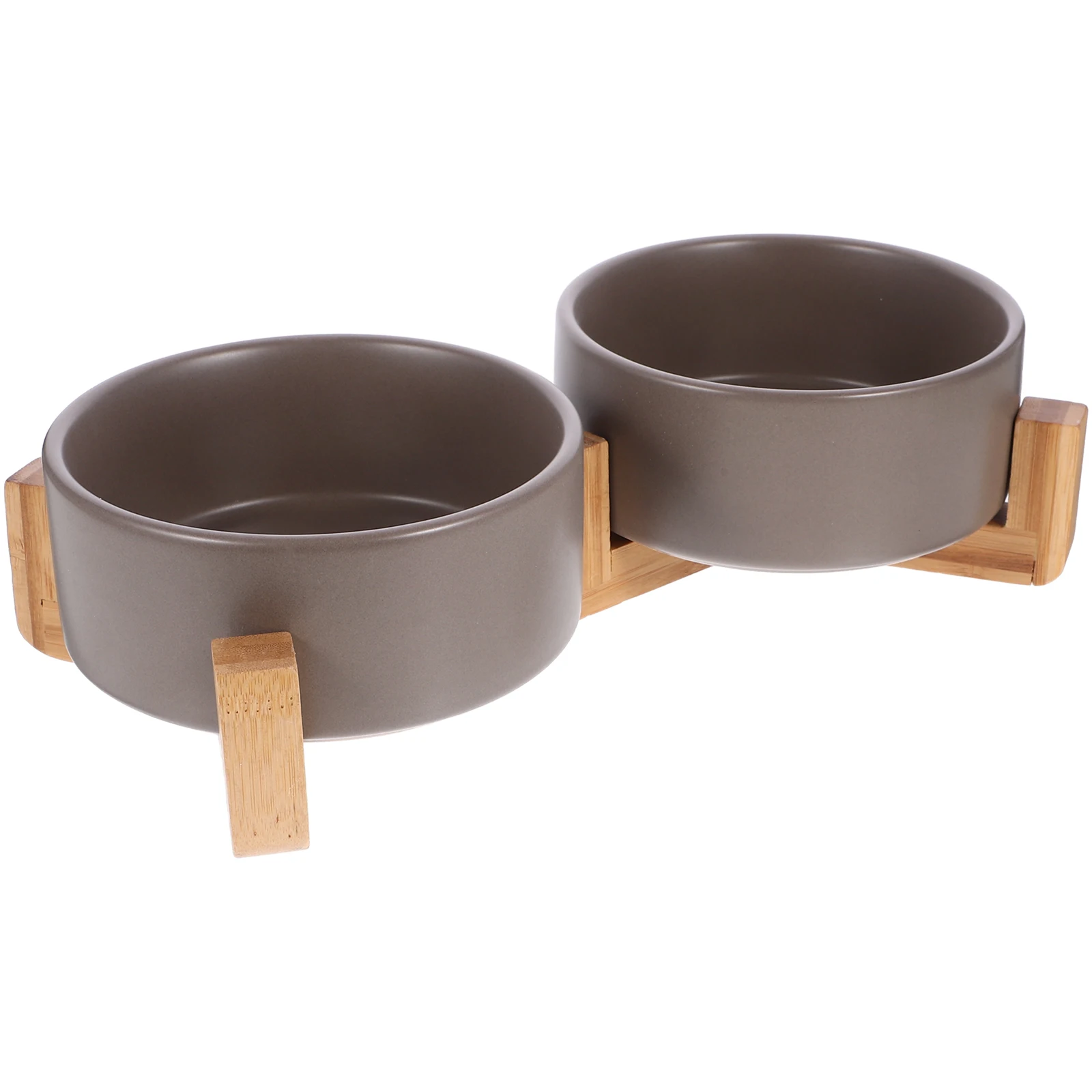

Ceramic Dual Bowls Wooden Stand Black White Medium Anti Slip Pet Feeder Dog Cat Safe Durable Water Food Bowl Stable Home Use Pet