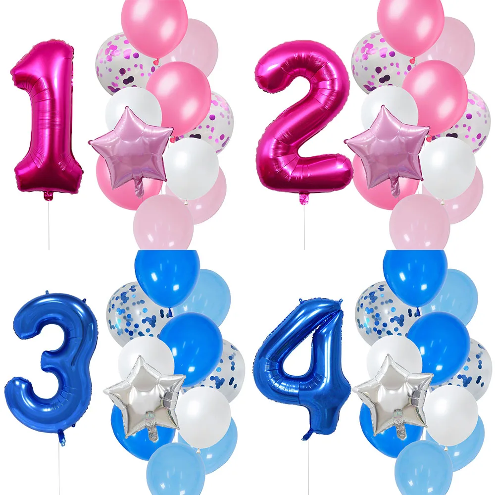12 قطعة بالونات حفلات أعياد الميلاد الأولى للفتيات والأولاد بالونات أرقام وردية لتزيين أعياد الميلاد للأطفال 1 2 3 4 5 6 7 8 9 سنوات لوازم الحفلات