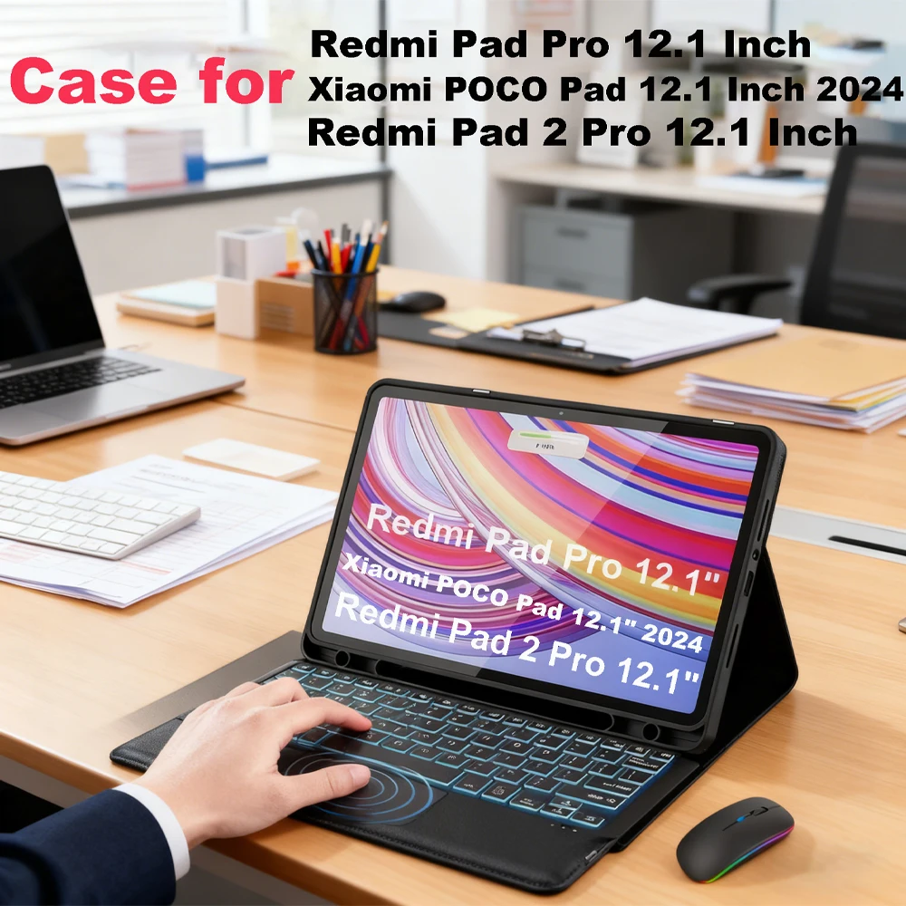 

Чехол для Redmi Pad 2 Pro 12,1/Redmi Pad Pro 12,1 дюйма, чехол с клавиатурой Bluetooth для Xiaomi POCO Pad 12,1 дюйма 2024