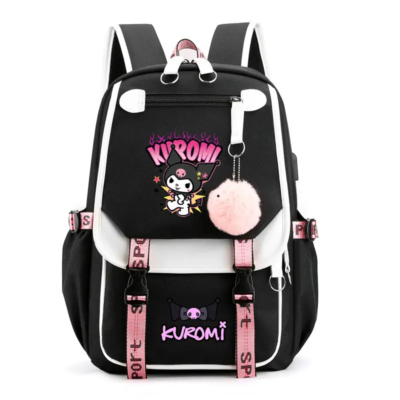 MINISO Kuromi Backpack for Girl Anime School Bag for Teenager Canvas Laptop Back Pack Women Rucksack Cartoon Anime Backpack