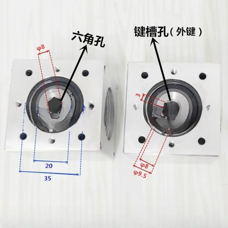 57 * 57 Small Bevel Tooth Rotator 90 Degree Speed Ratio 1:1 Right Angle Transmission Gear Box Shaft Hole Keyway Hexagonal D Hole