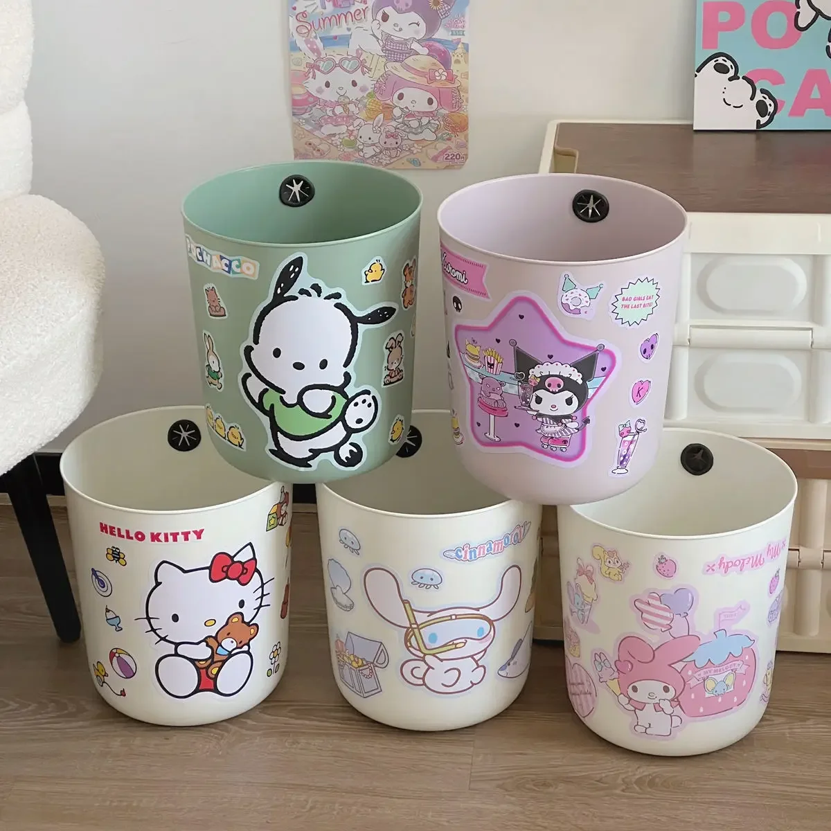 Sanrio Kawaii Hello Kitty High-looking Trash Can My Melody Kuromi Anime Cartoon Exquisite Kitchen Bathroom Paper Storage Baskets