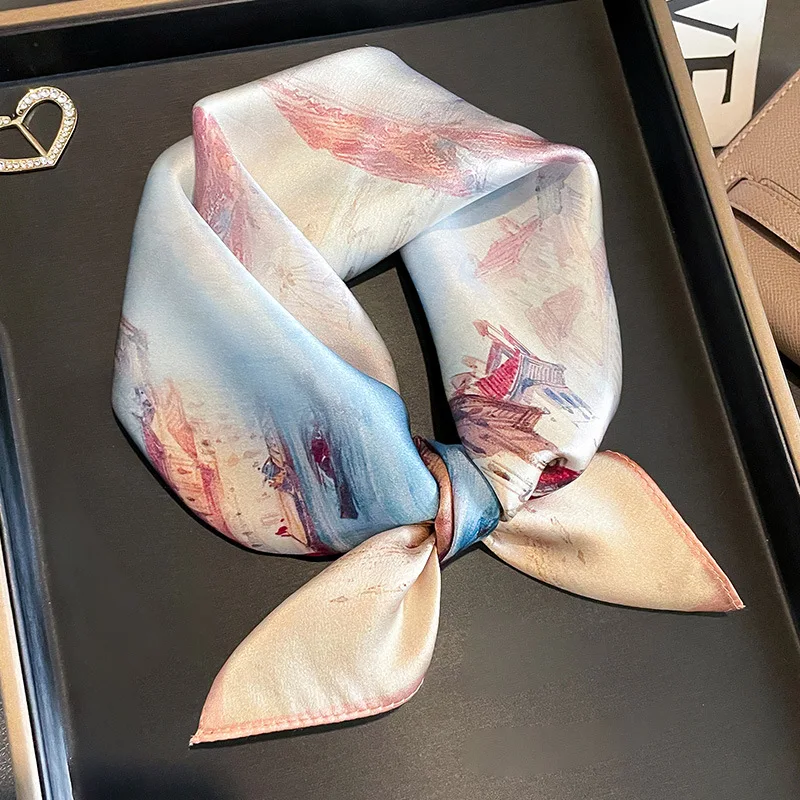 

100% Real Silk Square Scarf Women Print Natural Headkerchief Ladies Hair Hand Wrist Ties Foulard Spring Bandana