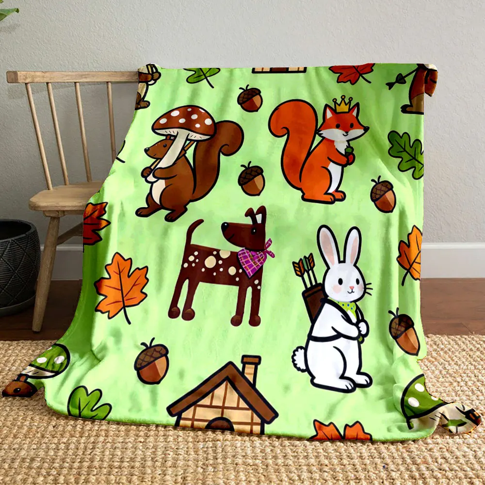 Various Cartoon Animals Print Blanket Warm Soft Fluffy Kids and Adults Sofa Bed Throw Blanket Outdoor Travel Camping RV