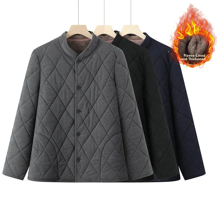 

Men's ort Thiened Fce Lined Cotton Jaet Stand Collar Warm Outerwear for Middle Aged And ly Autumn Winter Clothes