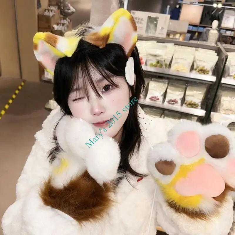 Animal Claw Costume Gloves for Halloween Cosplay Plush Fabric Pair with Soft Pad Design for Party Stage and Photo Booth Use