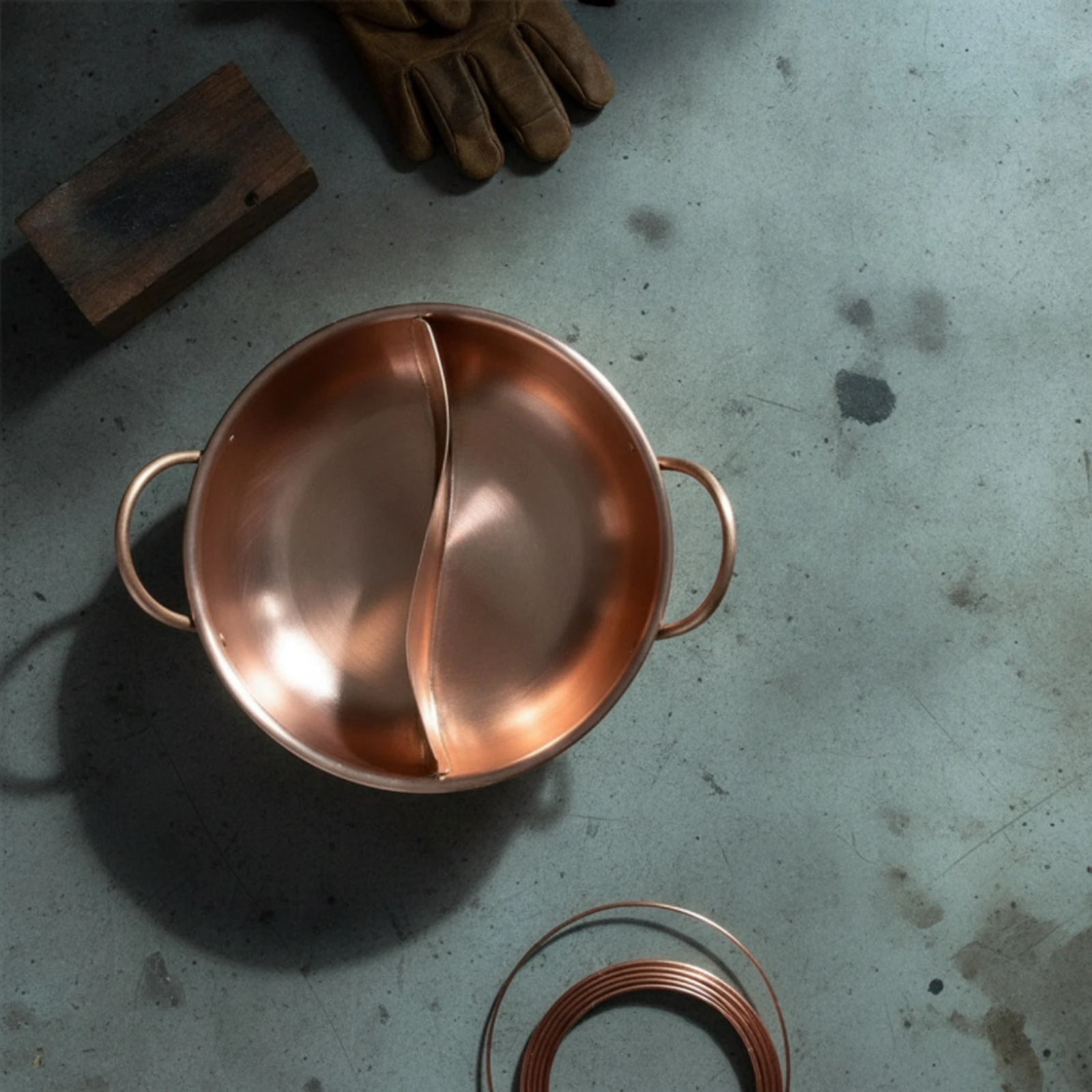 Copper Hot Pot with Divider Induction Compatible Two-Flavorflavor Hot Pot Divided Heavy Duty for Families, Family Gatherings