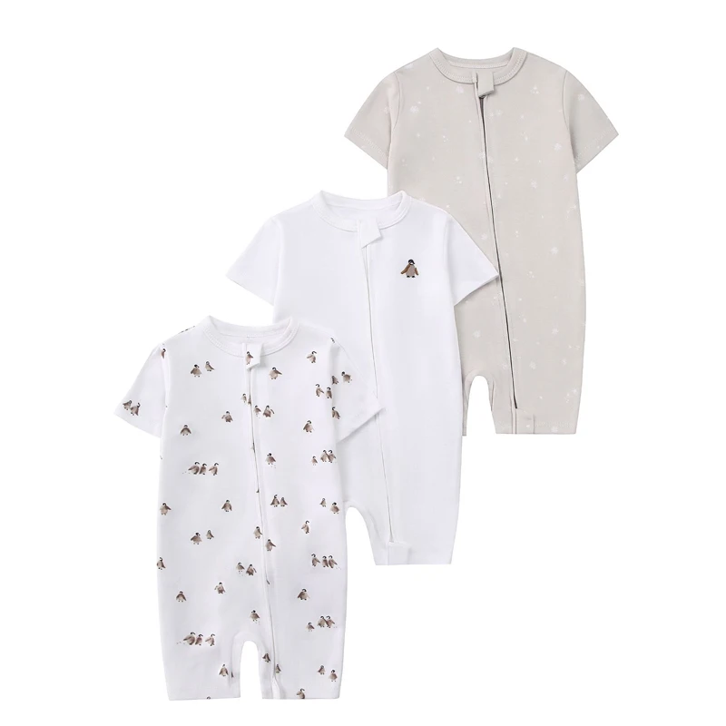 IYEAL 3Pcs/Lot  Baby Summer Cartoon Print Zip Up Rompers Baby Soft Cotton Short Sleeve Jumpsuit Infant  Sleepsuits