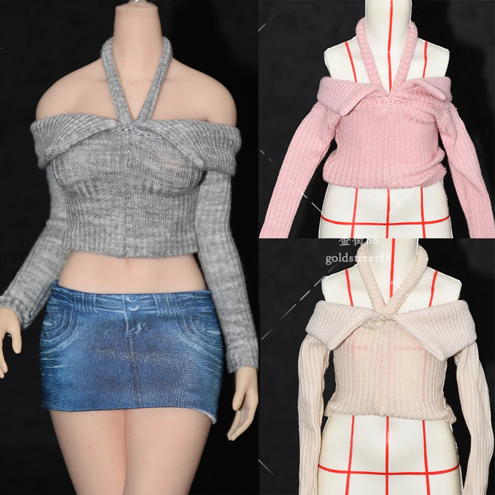 

1/6 Scale Female Elastic Off Shoulder Halterneck Long Sleeved Shirt For 12 Inches tbleague Action Figure Normal / Fat body