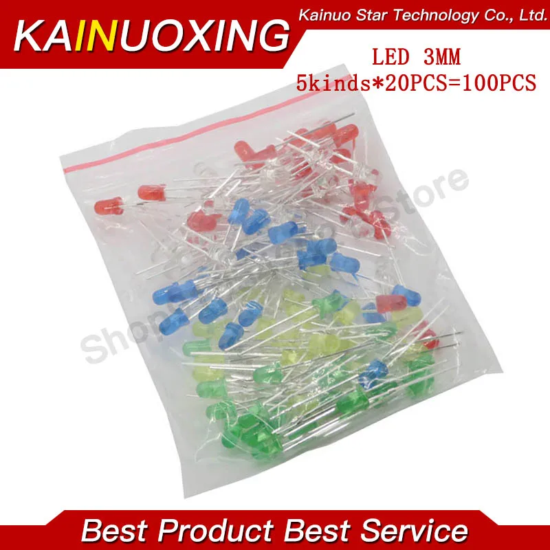 100Pcs 3Mm Led Licht Verschillende Set Diy Kit Wit Geel Rood Groen Blauw 5 Waarde X 20Pcs = 100Pcs Onafhankelijke Verpakking