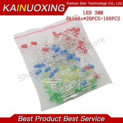 100pcs 3mm LED Light Assorted set DIY Kit White Yellow Red Green Blue 5value X 20pcs=100pcs Independent packing