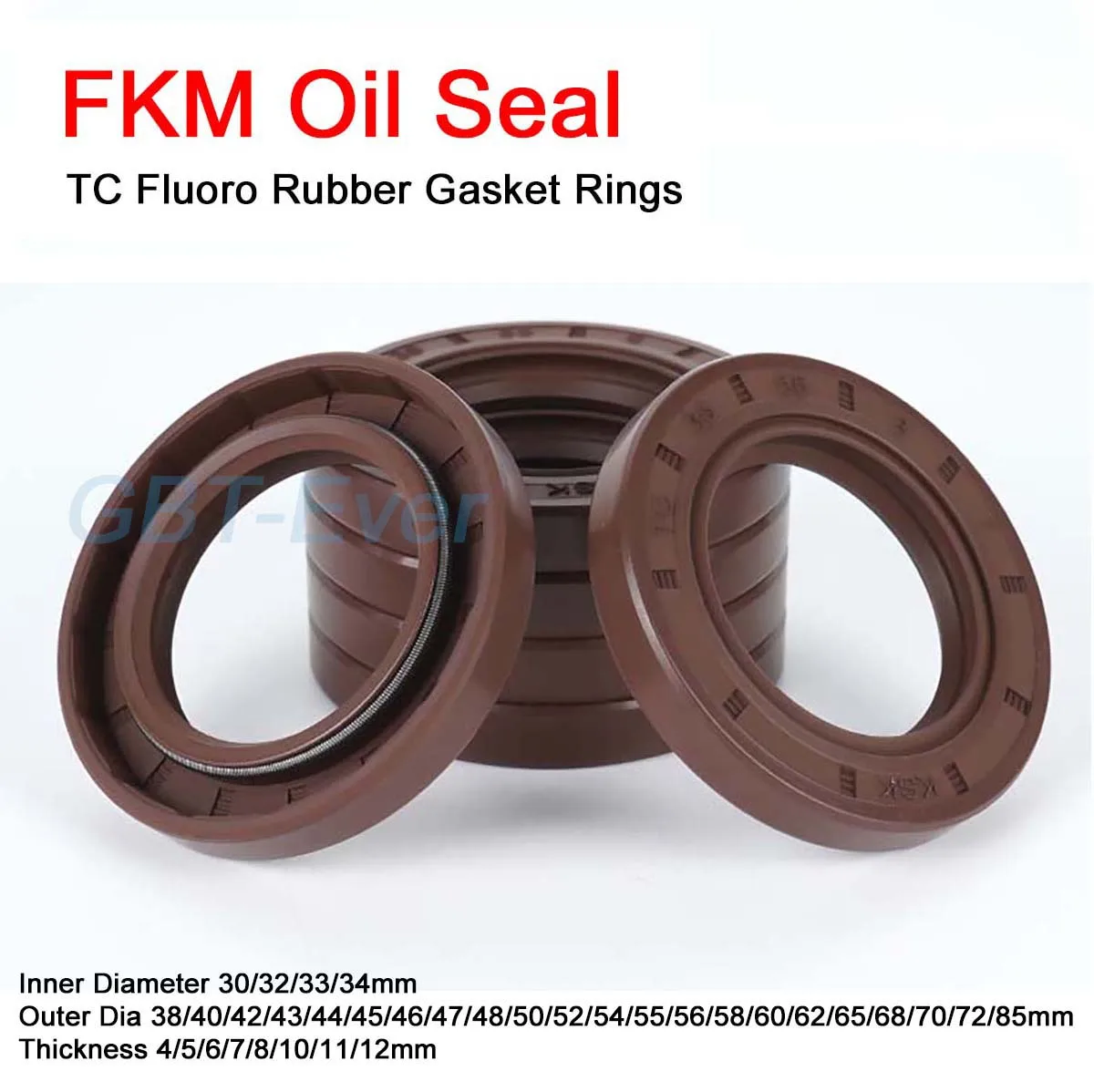 

1Pcs FKM Framework Oil Seal ID 30/32/33/34mm OD 38-85mm THK 4-12mm TC Fluoro Rubber Gasket Rings Cover Double Lip with Spring