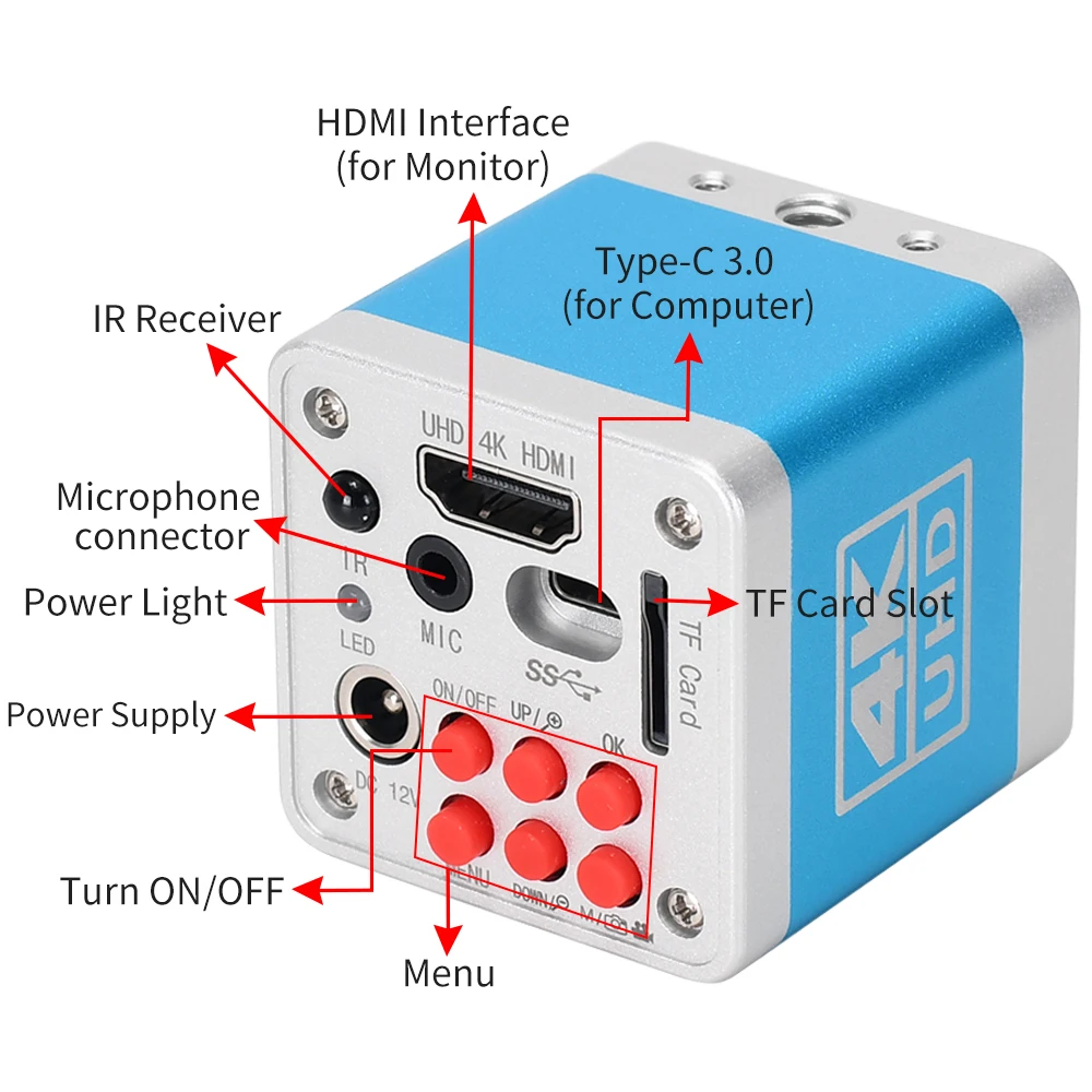 Imagem -03 - Câmera de Microscópio Digital para Reparo Telefônico Microscópio Eletrônico Industrial Sony Imx334 Hdmi tipo c 3.0 1080p 60fps 4k Solda