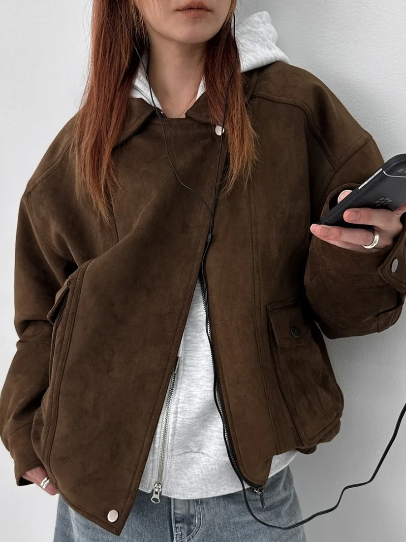 

Thiened Suede Long Sve Jaet Women's Loose Fit Cotton Coat Chic Winter Retro Sle New Arrival Cotton Clothing