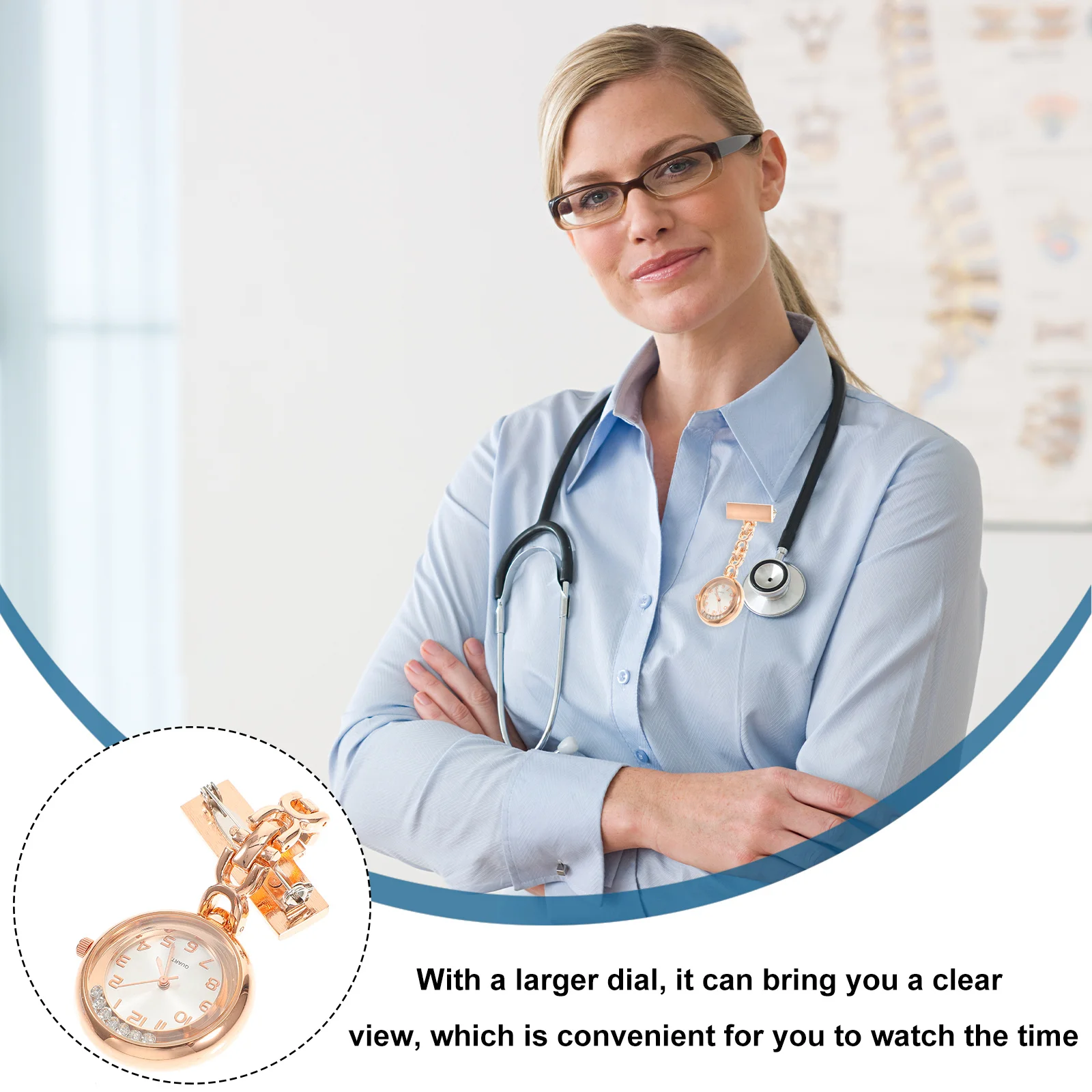 1Pcs Nurse Pocket Watch Alloy Diamond Encrusted Clip on Large Dial Practical Fob Watch for Nursing Professionals