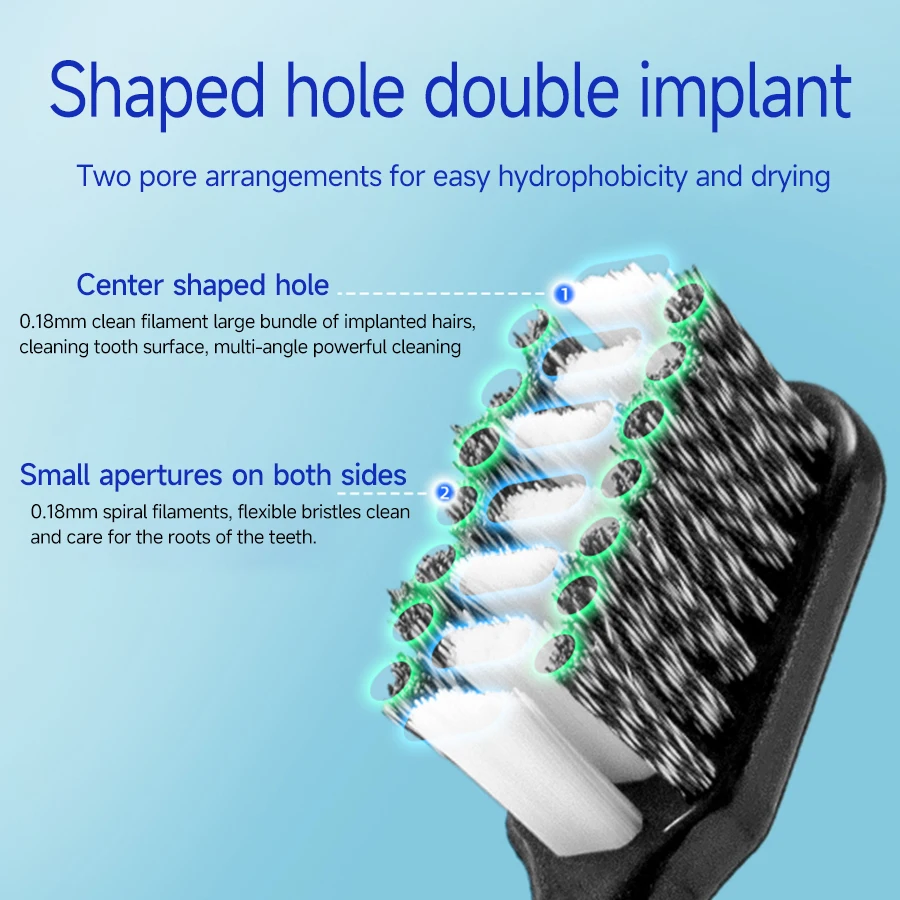 중간 뻣뻣한 칫솔, 하이 엔드 물결 모양 나선형 와이어 모양 구멍, 성인용, 높은 세척력 특징