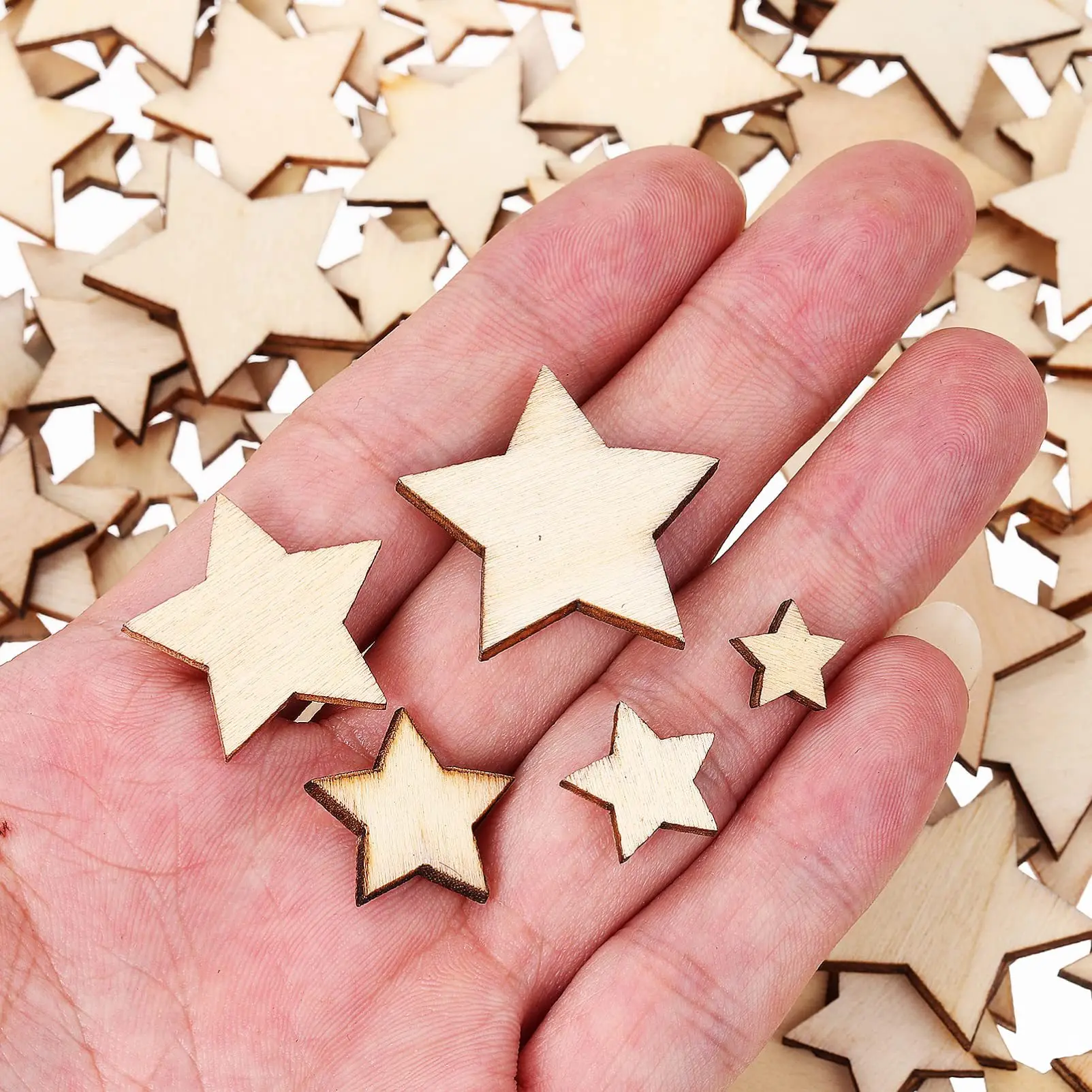 DIY Wooden Star Embellishments, Art Decor, Scrapbooking, Wedding Crafts, Christmas Party Decoration, 50Pcs