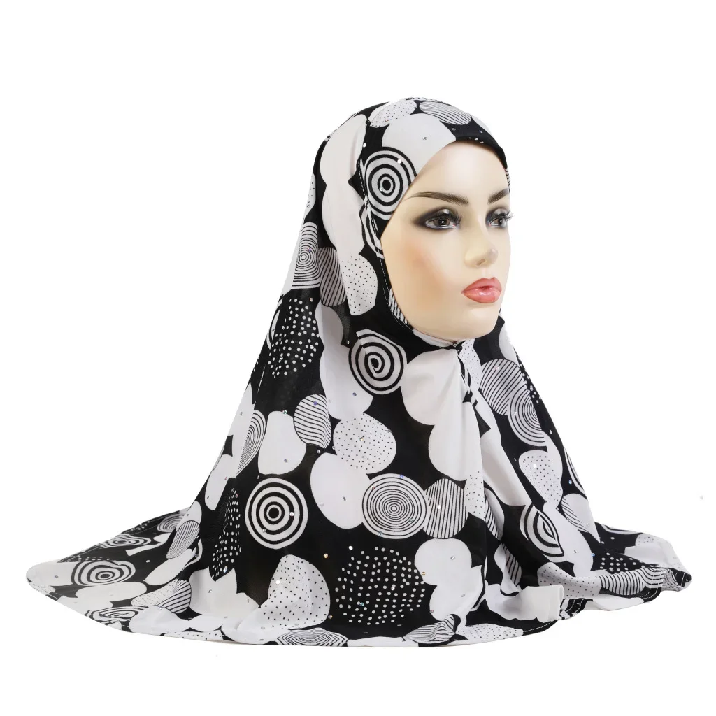 

Muslim Women Hijabs Print Turban Pull on Ready Instant Scarf Full Cover Shawl One Piece Amira Chemo Cap Femme Islamic Head Wrap