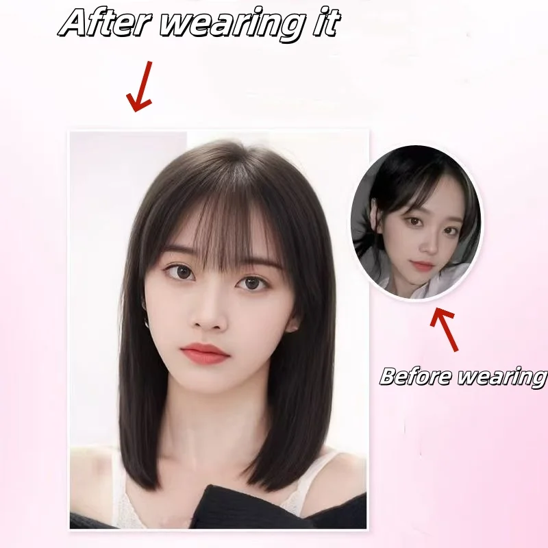 Peluca sintética para mujer, conjunto de cabeza completa, estilo natural, imitación de cabello humano, cabello de clavícula, conjunto de peluca de cabeza completa