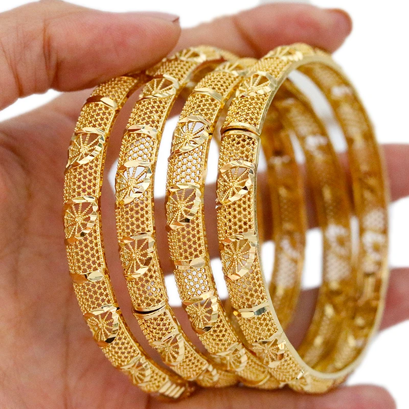 Dubai Gold Color Bangles For Women Gold Plated Indian African Hard Bracelets Charm Wedding Ethiopian Arabic Hand Jewelry Luxury