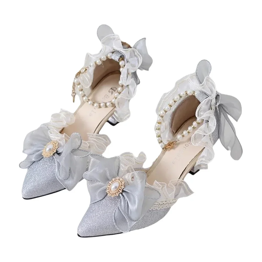 Lolita Women's Retro Gothic Style Crossed Ribbon Velvet High Heel Women's Shoes