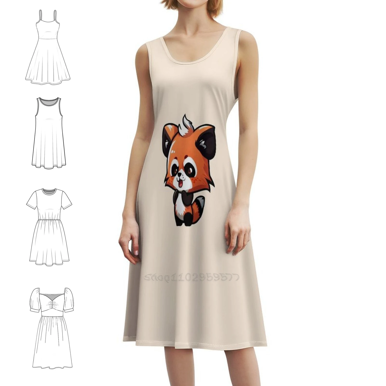 

Кукла Baby Red Panda Богемное платье без рукавов для женщин с принтом Пляжные вечерние платья Красная панда Маленькая красная панда Baby Red Evening