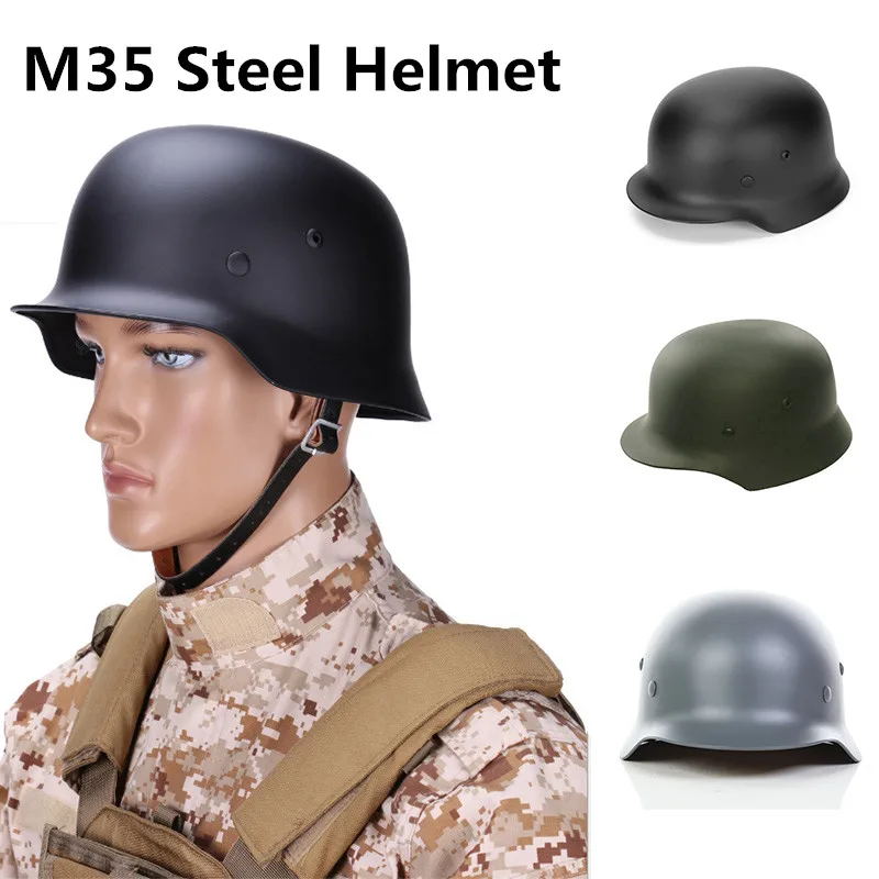 German M35 Steel Helmet Motorcycle M1935 Memorial Steel Helmet Outdoor Crash Protection Safety Helmets WW2 World War 2 Hard Hat