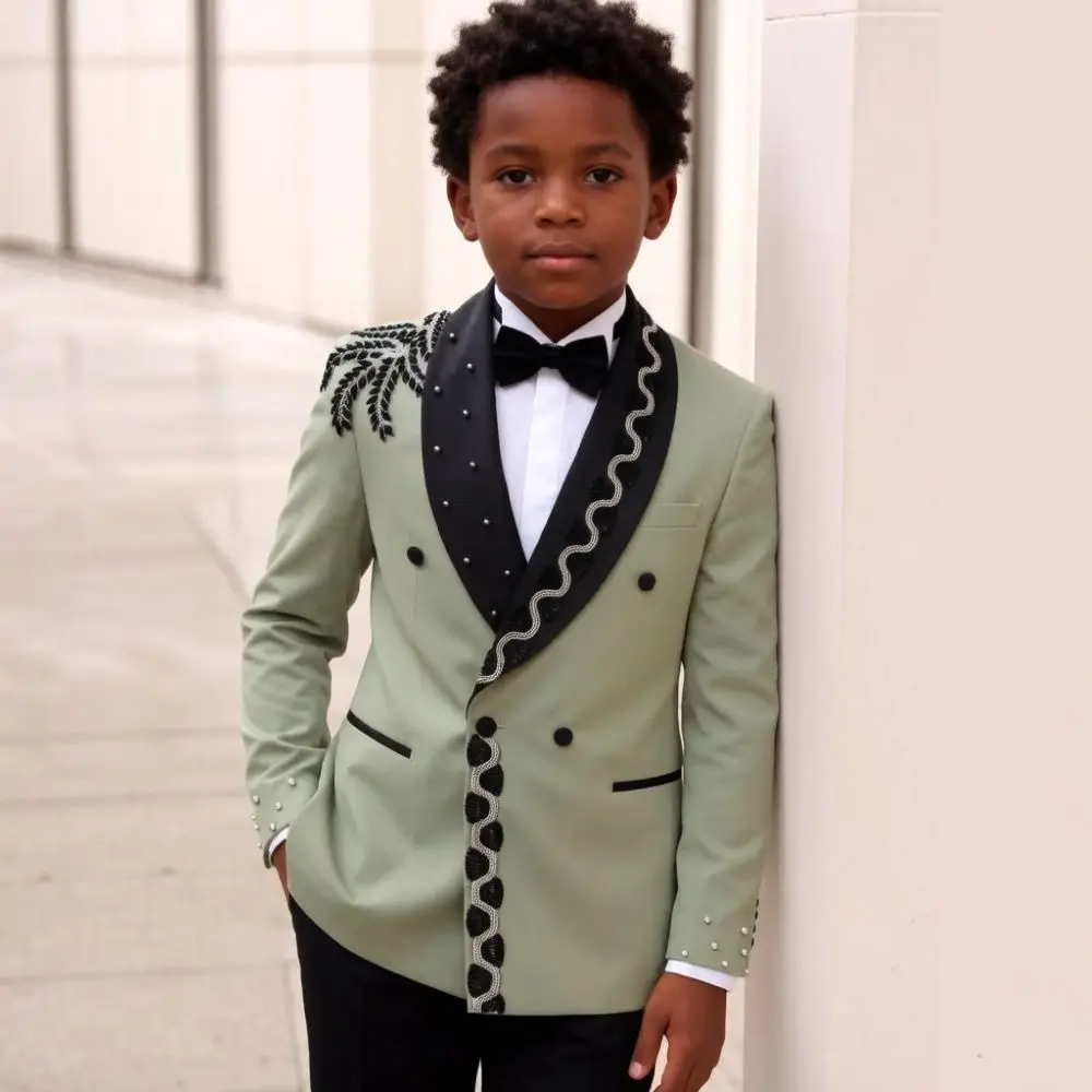 Luxury Beaded Boy Suits for Wedding Double Breasted 2 Pieces Tuxedo Mix Match Elegant Romantic Theme Child Outdoor Banquet