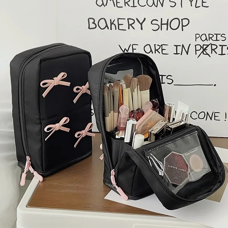 

Cute Bow Upright Makeup Brush Organizer Magnetic Makeup Bag Large-Capacity Portable Divided Storage Tube Makeup Organizer