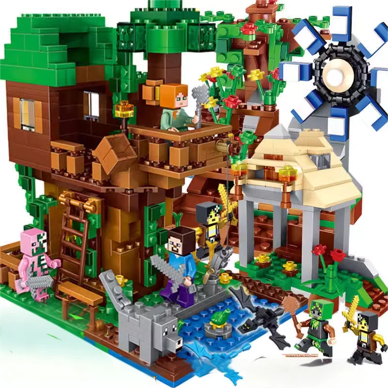 Juguetes de bloques de construcción de rompecabezas para niños, toboganes de pueblo, cuádruples, minas, ciudades de caballos, gatos, leopardos, junglos, juguete educativo para
