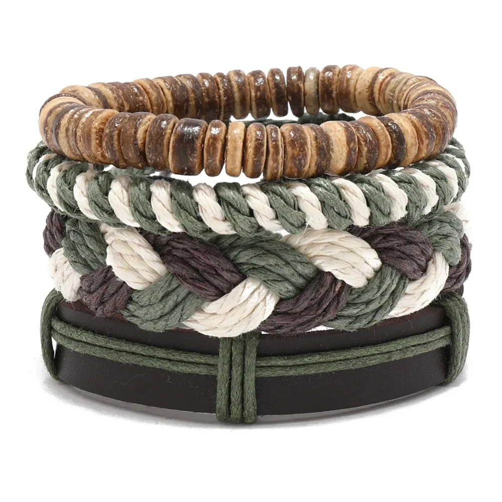 Vintage kruis meerlaagse kralen houten kralen herenarmband meerdelige set armband