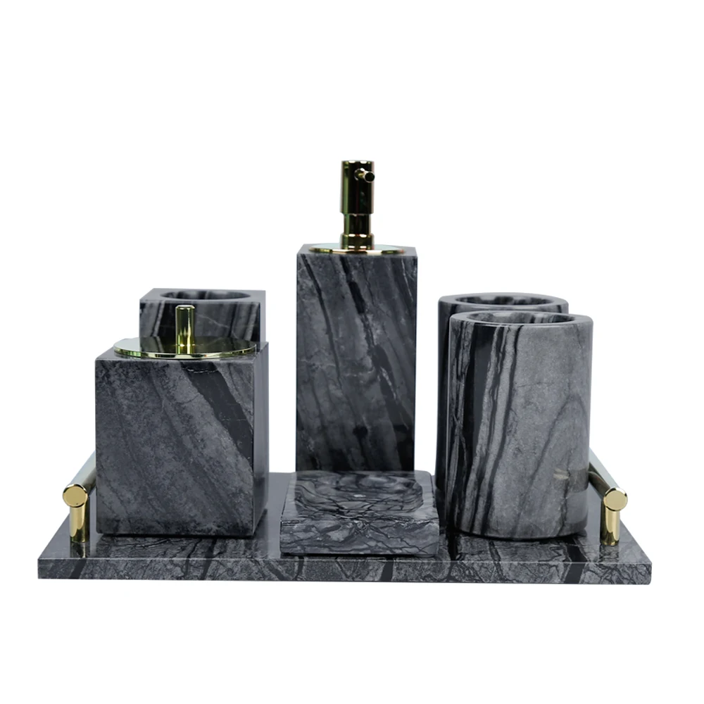 New Marble Bathroom Accessories Set 7 Piece Factory Price Marble Effect Accessory Bathroom Set