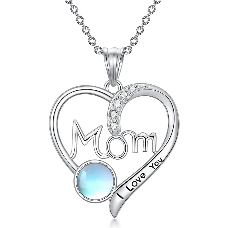 2026 New European and American Moonstone Necklace with Love Design for Women's Mothers, Elegant and Exquisite Daily Jewelry
