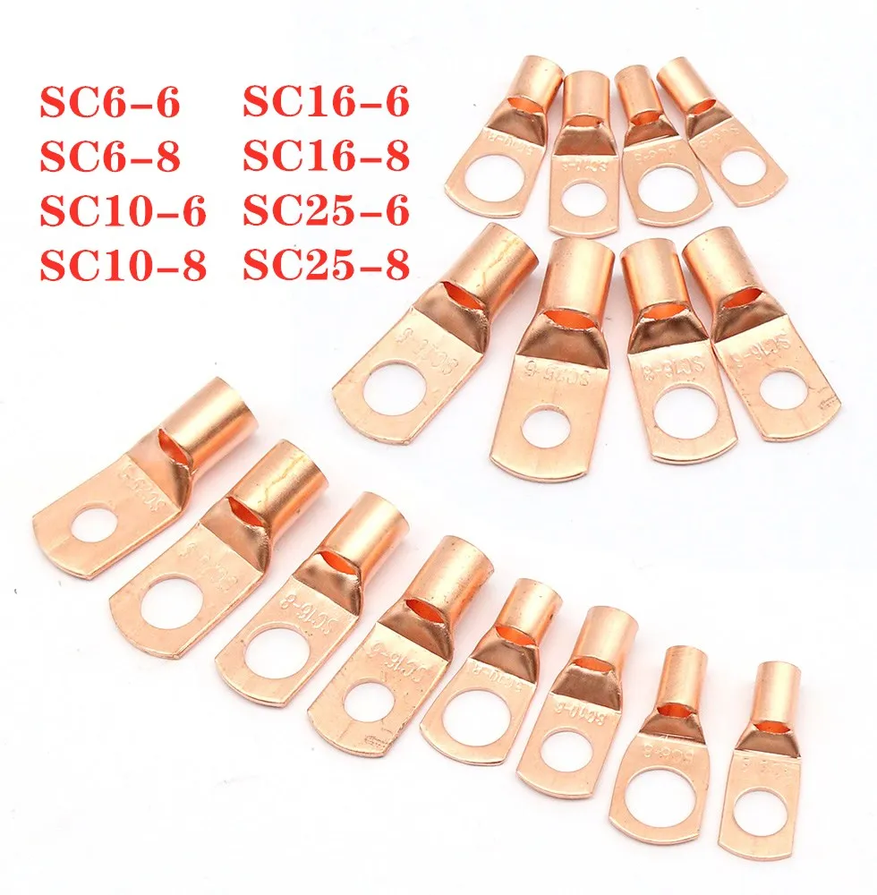 

10/25/50/100pcs Copper Lug Ring Wire Connectors Bare Cable Electric Crimp Terminal SC6-6 SC6-8 SC10-6 SC10-8 SC16-6 SC25-6