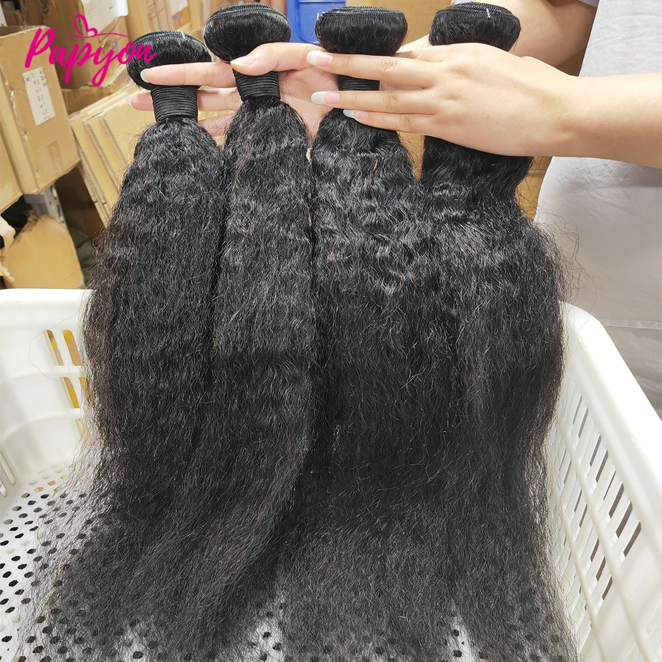 Kinky Straight Human Hair Bundles Yaki Straight 1/3/4 Bundles Brazilian Natural Black 100% Human Hair Remy Hair