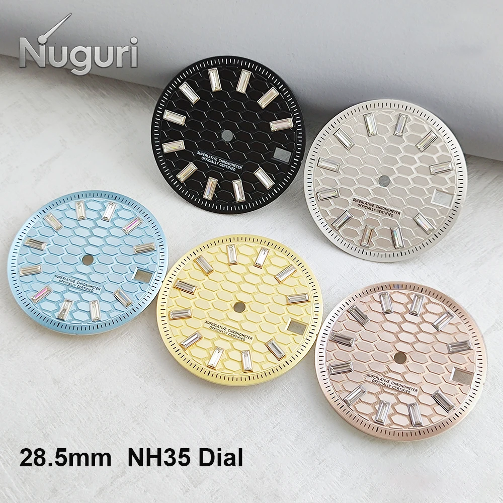 NH35 28.5mm Dial diamond index dial sterile honeycomb custom logo Dial suitable for NH35 movement assembly watch accessories