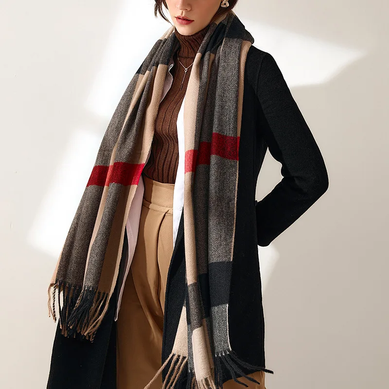 

Thick Warmth Plaid Tassel Scarves Neck Wraps Autumn Winter Keep Warm Scarf Shawl Female Neckerchief Shawls Neckwear for Women