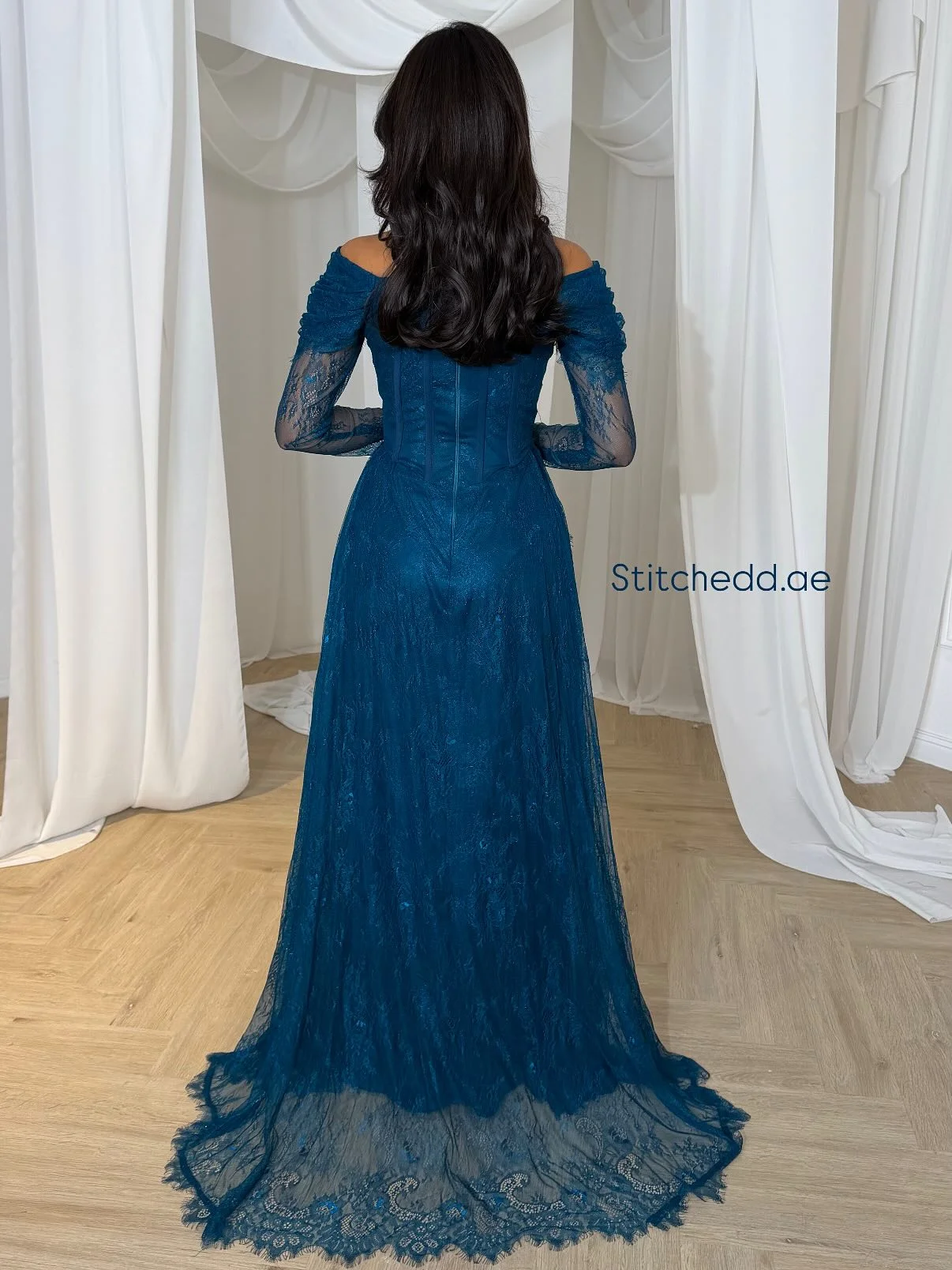 Eleganckie sukienki na studniówkę w kolorze dubajskiego błękitu z koronką, sukienki wieczorowe z długim rękawem, sukienki syreny do ziemi na przyjęcia, vestidos de gala, szyte na miarę