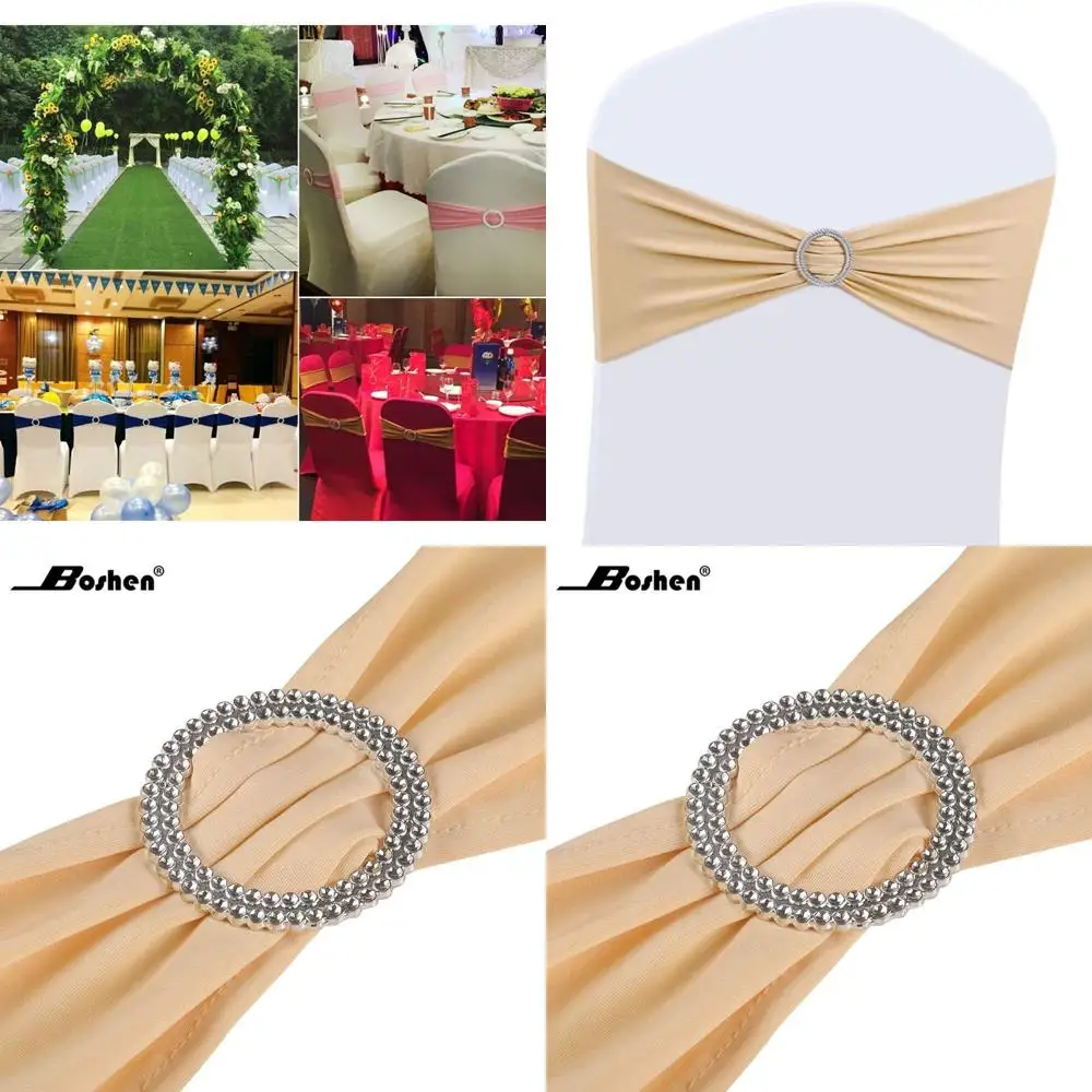 

100pcs Wedding Chair Bows & Sashes with Spandex Covers, Champagne