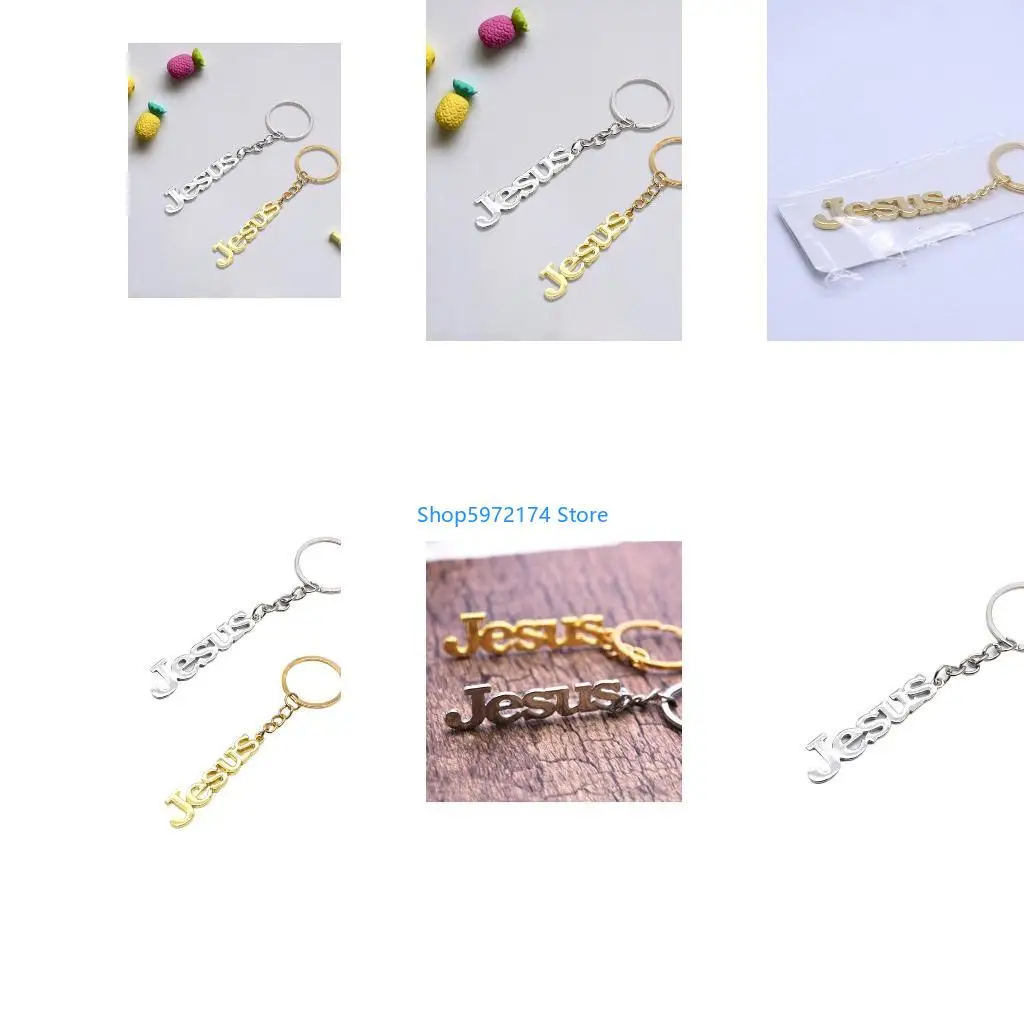 Y3NB Prayer Christian Religion for Key Ring Jesus Letters Metal Keychain Pendant Char